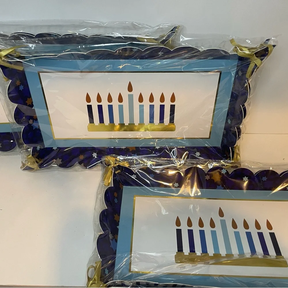 Hanukkah Party 13”x 8” Serving Trays, Blue & Gold, Party Tray,6 Disposable Trays